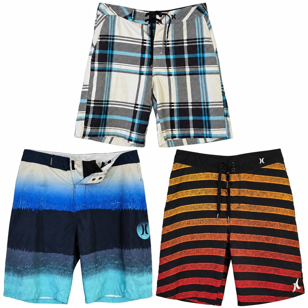 Hurley Lot of 3 Board Shorts Mens 32 Phantom Plaid Striped Gradient EUC